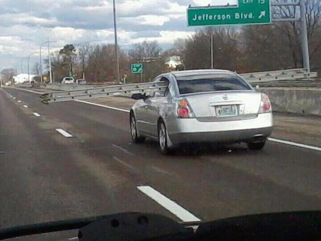 How NOT to transport a ladder